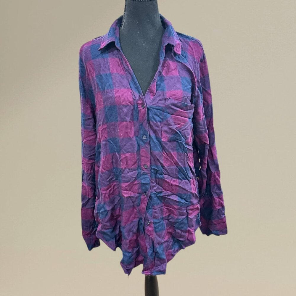 Purple and Blue Plaid Button-Up Shirt
